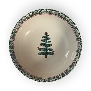 Vintage Furio Christmas Tree Serving Bowl Green Sponge Paint Pattern Italy